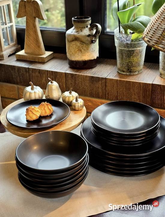Promocja 139 Zestaw 18 sztuk talerzy czarny mat śląskie Zabrze