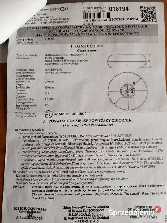 Zbiornik butla LPG w koło 47L do 2033 łódzkie Pabianice sprzedam
