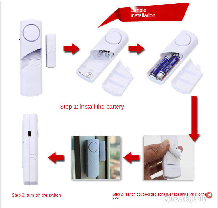 Alarm okienny drzwiowy na baterie AAA biały NOWY Bydgoszcz