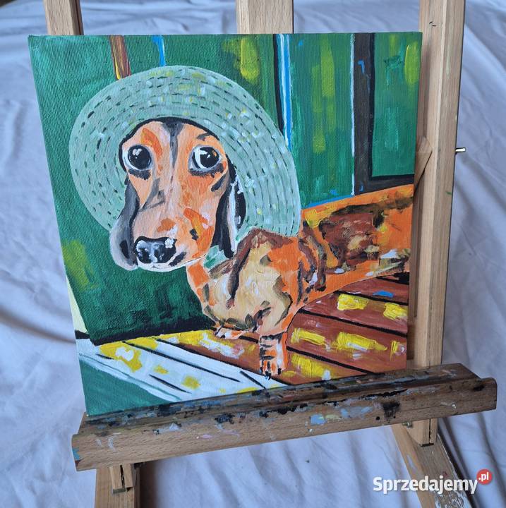 Jamniki jamnik obraz na płótnie artysty malarza Malarstwo Antyki, Sztuka, Kolekcje Brzesko