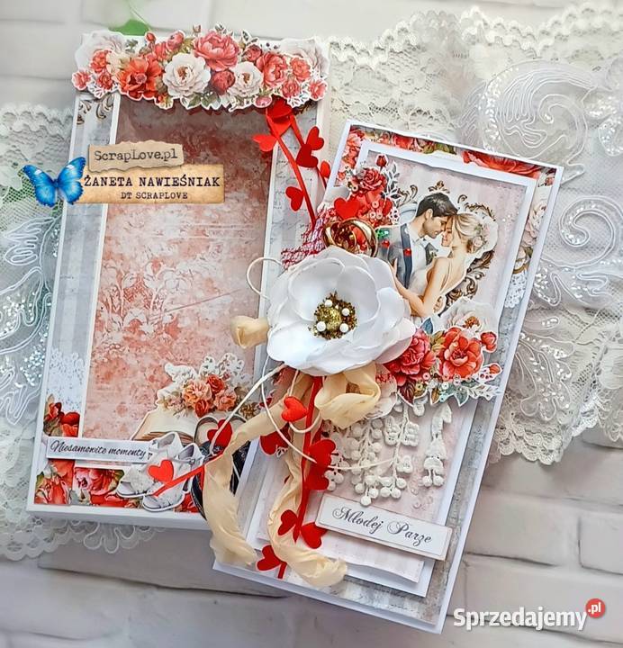 Kartka ślubna pamiątka ślub hand made Rękodzieło Mszana Dolna