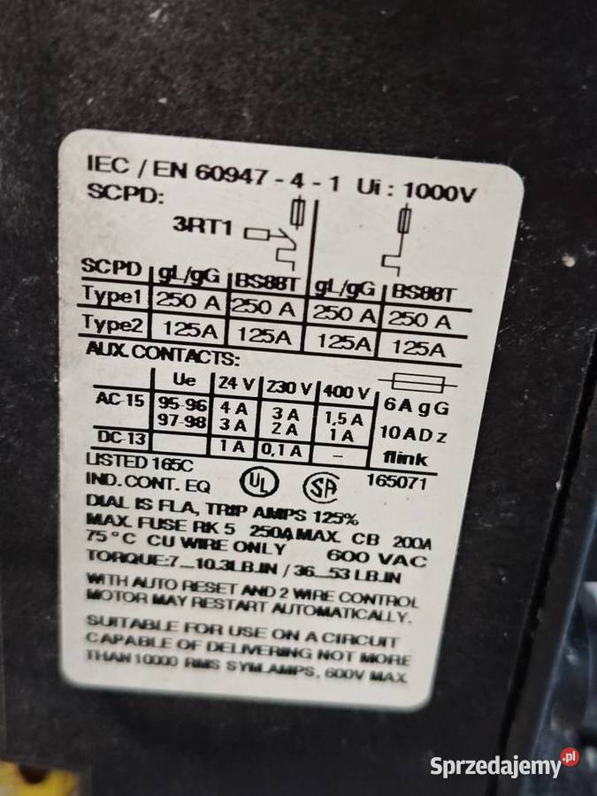Przekaźnik Termiczny Siemens 250 Amper Pracował Nowy Tomyśl