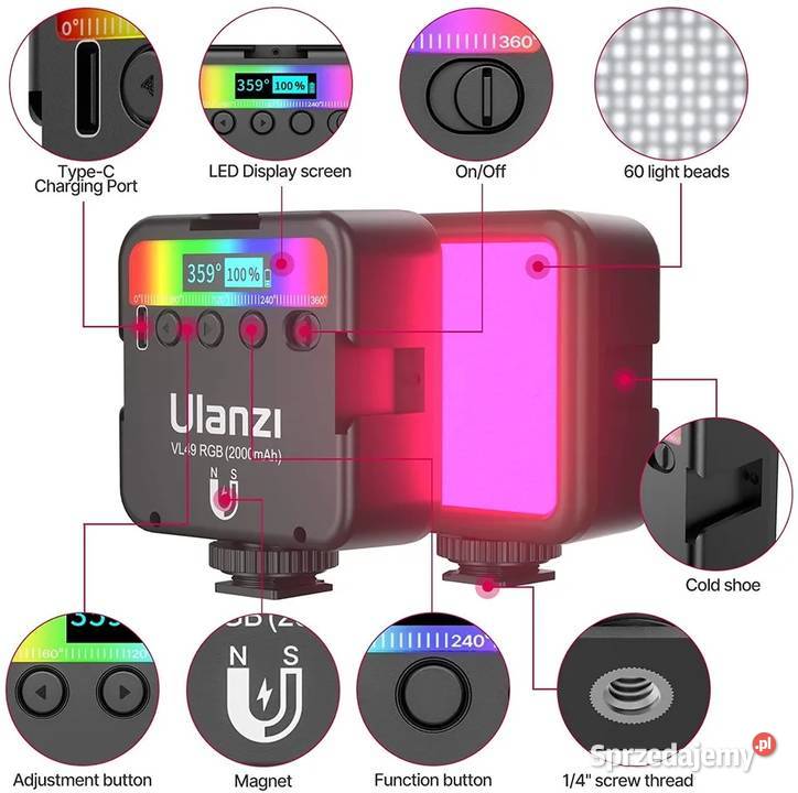 Lampa LED Ulanzi VL49 RGB do telefonu aparatu dolnośląskie Wrocław