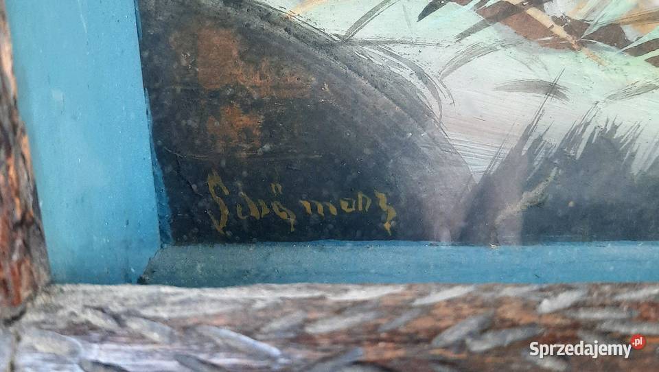 Duży Stary Obraz Diorama Sygnowany Malarstwo Gliwice