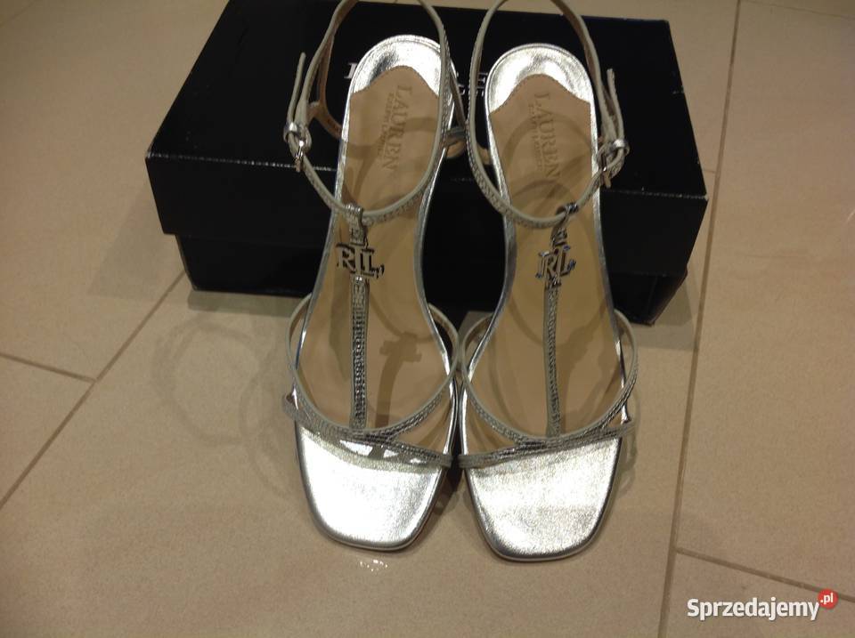 Skórzane Sandały Damskie RALPH LAUREN 37 Srebrne