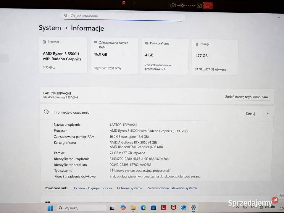 Lenovo IdeaPad Gaming 3 15ACH6 Ryzen 5 5500H RTX IBM/Lenovo Warszawa