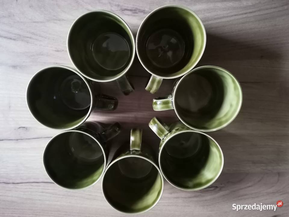 Stare nieużywane kubki 7 zielony porcelit Siemianowice Śląskie