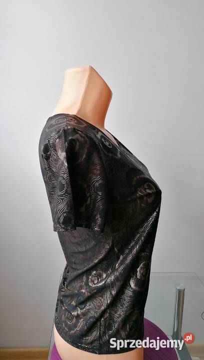 BRĄZOWO ZŁOTA BŁYSZCZĄCA BLUZKA MOTYW KWIATOWY Łódź