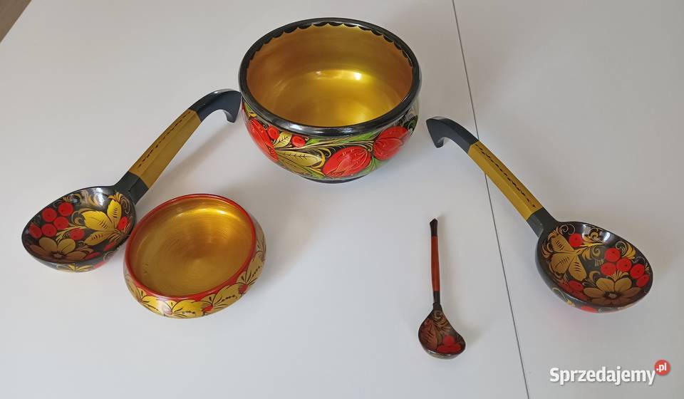 Duża drewniana miska malowana rękodzieło