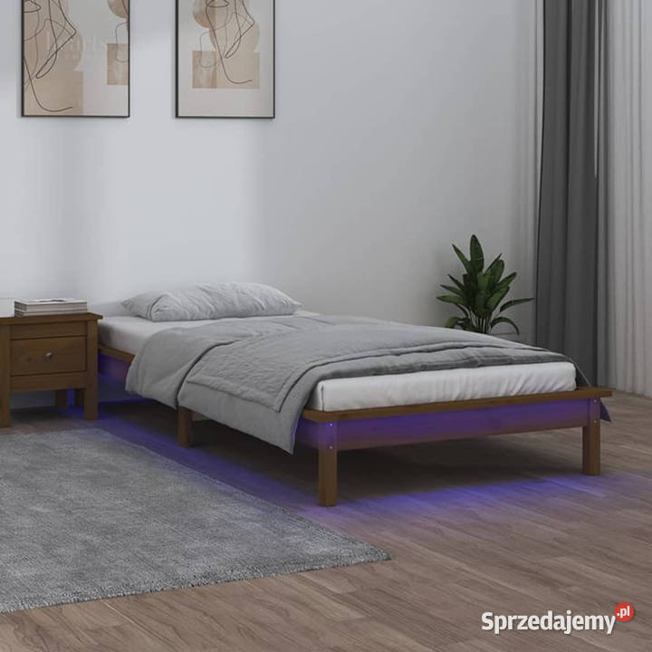 Rama łóżka z LED miodowy brąz lite drewno 90x190 Warszawa