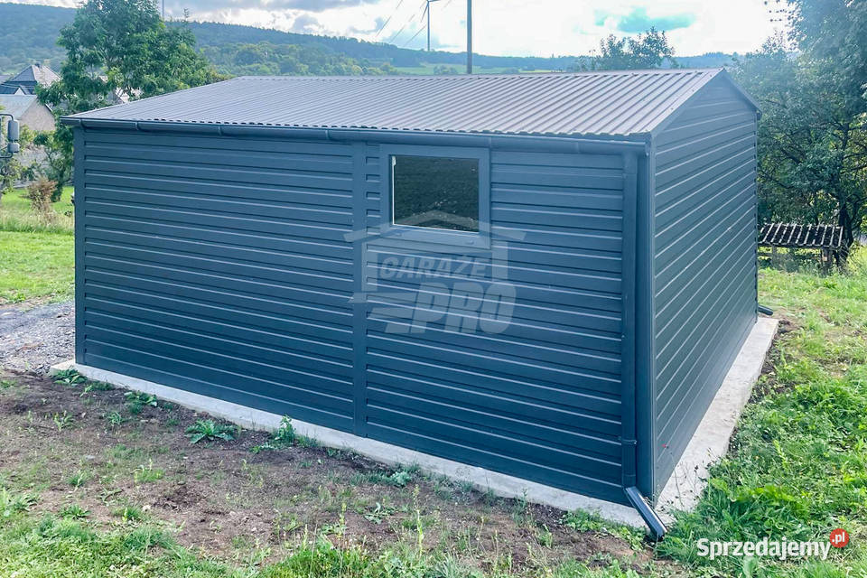 Garaż blaszany 45x5m Brama uchylna okno antracyt blacha Łuków