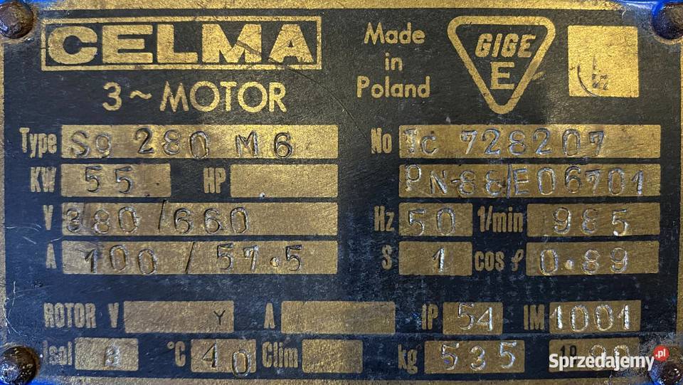 silnik elektryczny 55kW 985obr 3fazowy CELMA Pigża sprzedam