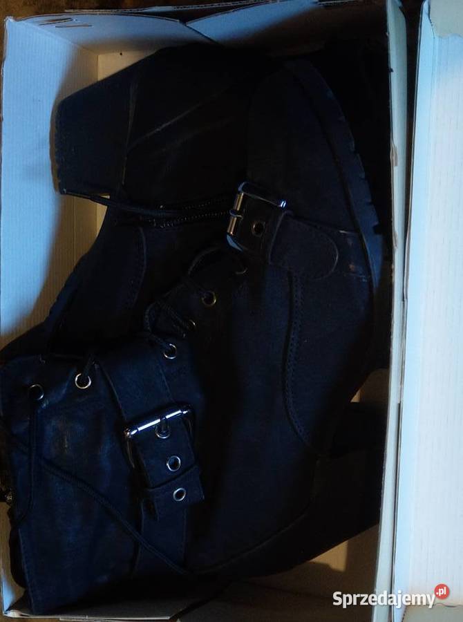 Czarne skórzane botki obcas rozmiar 39 wkładka inna mazowieckie Warszawa