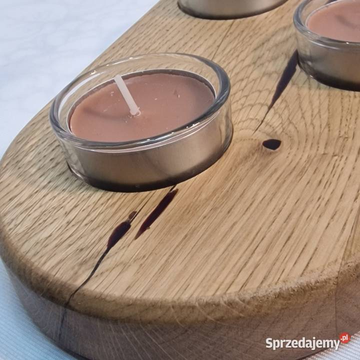 Świecznik drewniany serce z dębu z czterema Sępopol