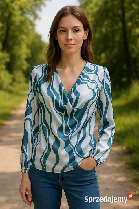 Bluzka Damska satynow dekolt woda 50biust 130 niebieski Wieluń