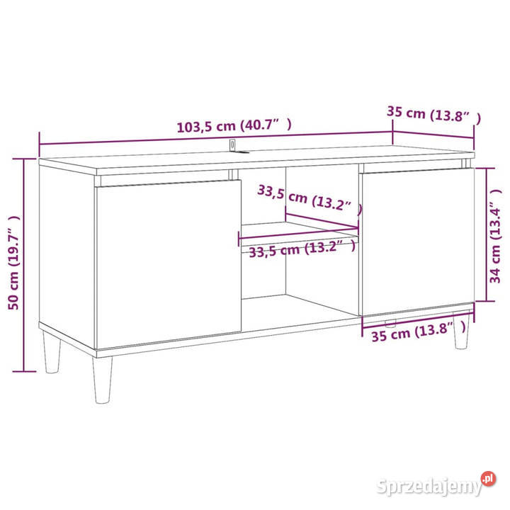 Szafka TV drewniane nóżki brązowy dąb 1035x35x50
