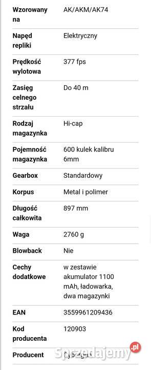 Replika ASG karabinek AK47 Sporty strzeleckie i myślistwo Warszawa