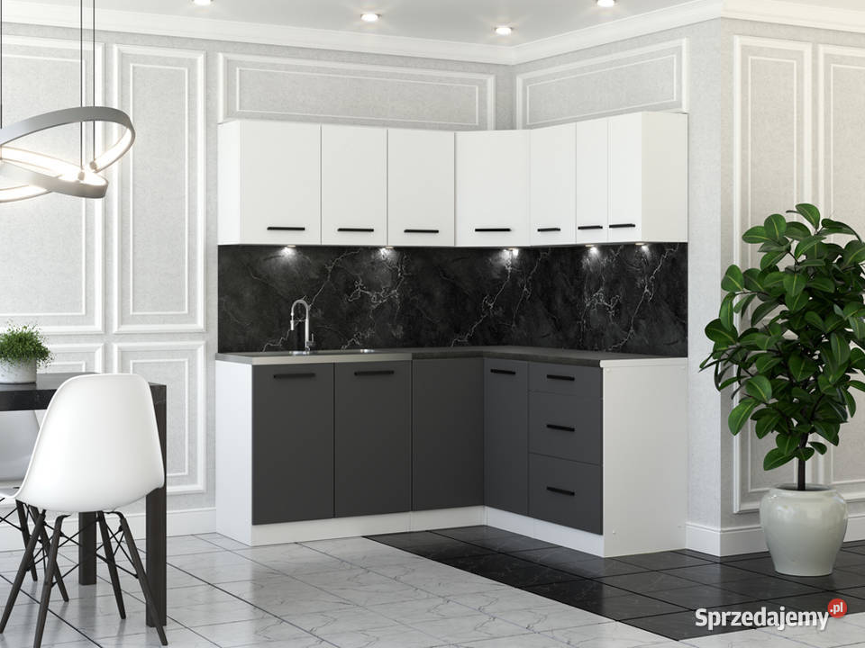 Meble Kuchenne Modułowe Szaro Białe Mat Narożne Kuchenne