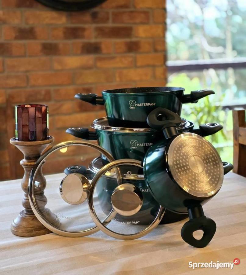 259 Garnki lakierowane zielone 4 sztuki śląskie Zabrze