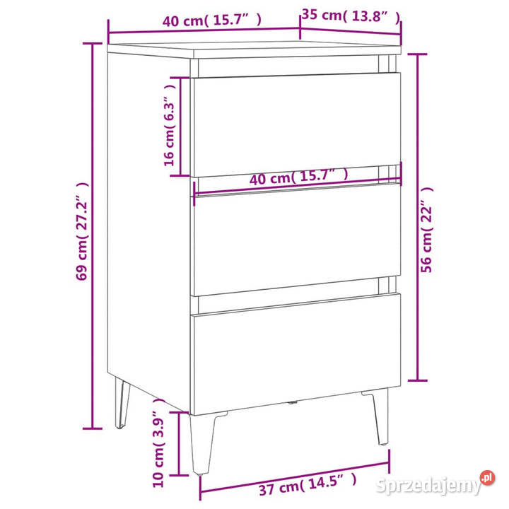 Szafka nocna z metalowymi nóżkami biała 40x35x69 Warszawa