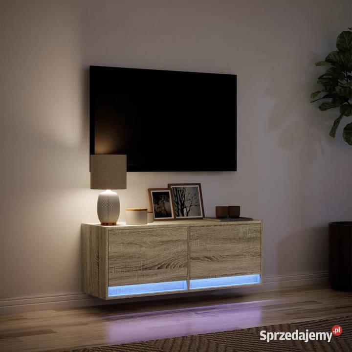 Ścienna szafka TV z LED dąb sonoma 100x31x35 Warszawa
