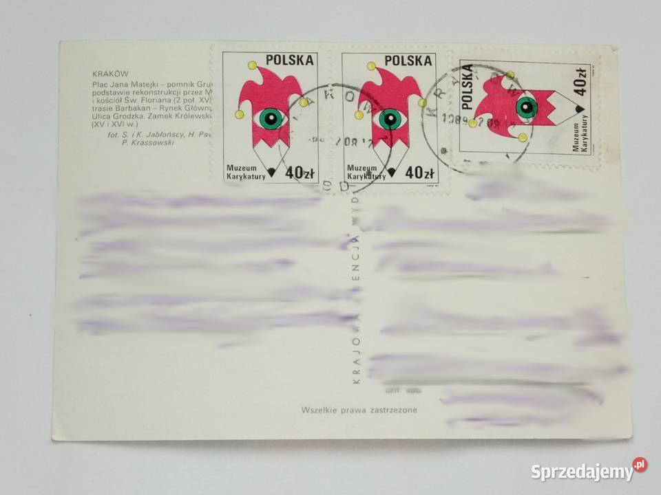 Pocztówka Kraków z lat 80tych 3 Znaczki Dąbrowa Górnicza sprzedam