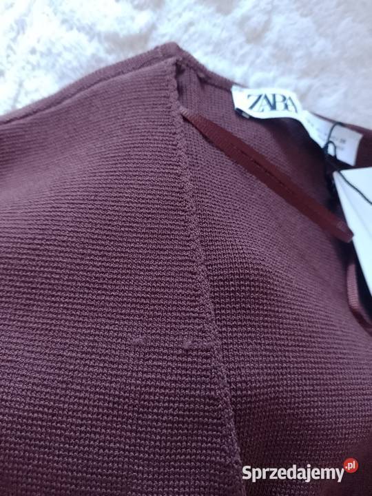 38M ZARA Brązowa Kamizelka Garniturowa z patką z Bez wzoru Kraków