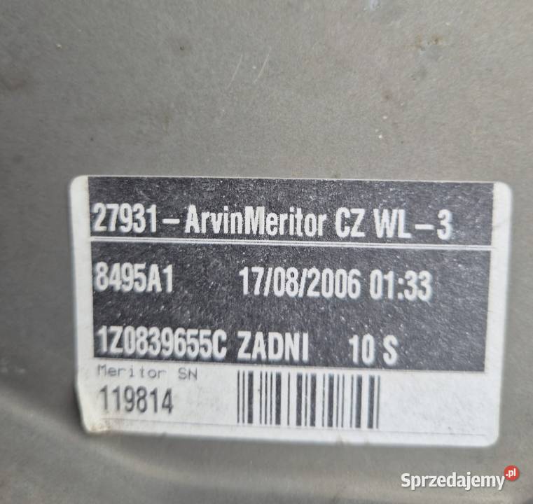 MECHANIZM PODNOŚNIK SZYBY TYŁ LEWY SKODA OCTAVIA Układ elektryczny, zapłon Działoszyce