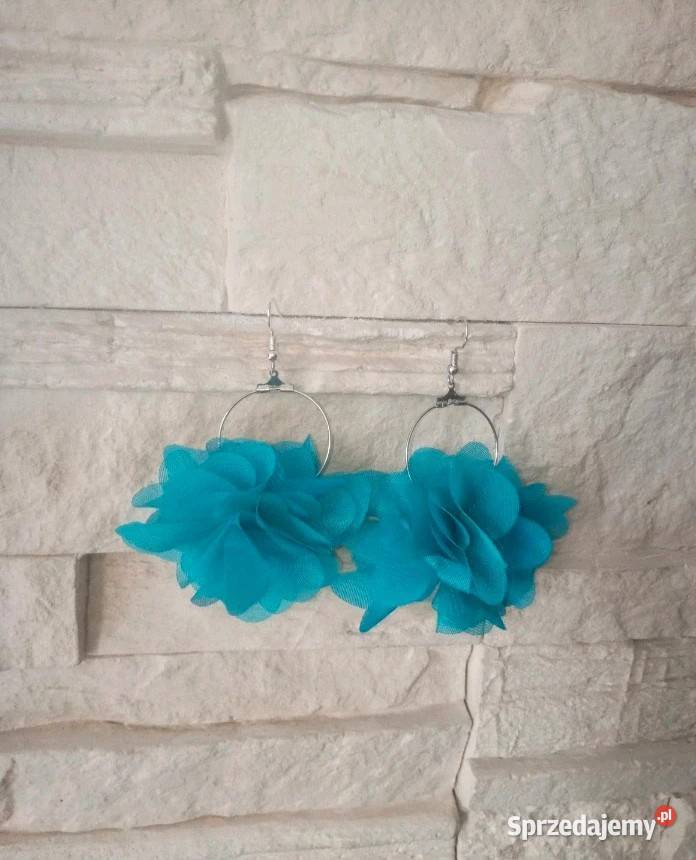 Kolczyki kwiaty kolor turkusowy