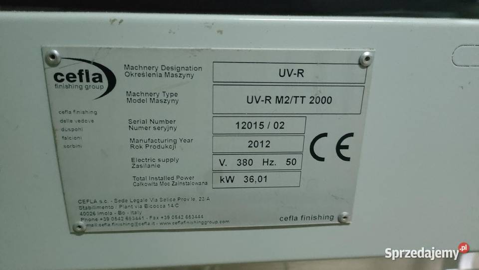 Linia lakiernicza walcowa UV Cefla Suchedniów