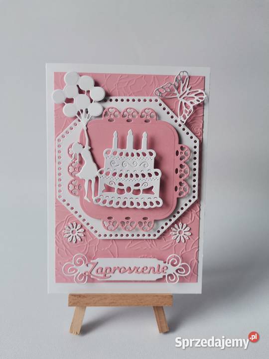 ZAPROSZENIE URODZINY TORT W RAMCE B6 CIEMNY RÓŻ wielkopolskie Poznań