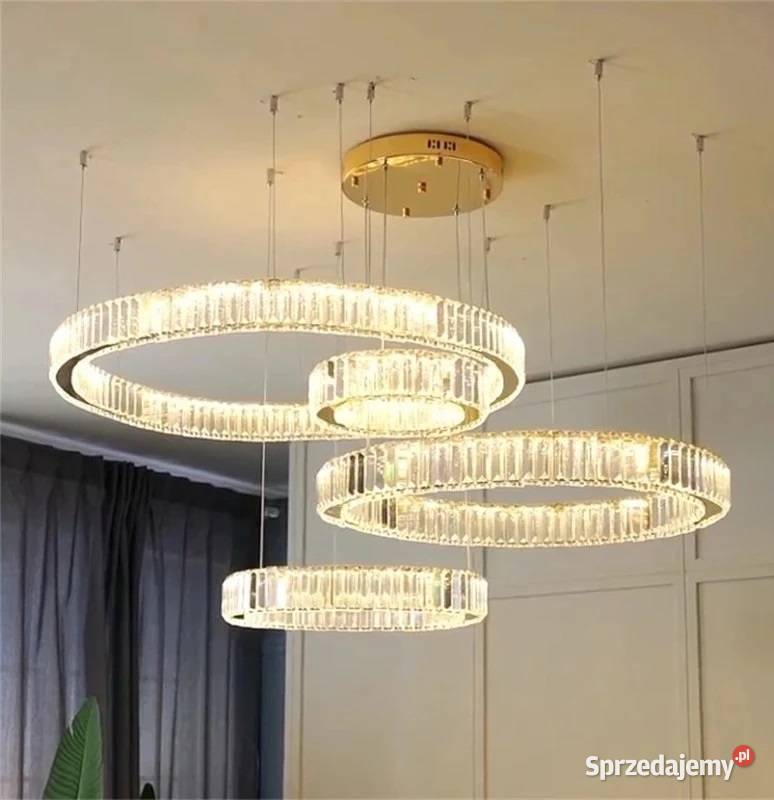 Żyrandol kryształowy nowoczesny złoty lampa Warszawa