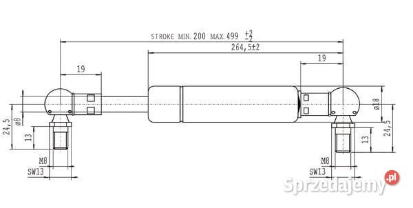 Sprężyna gazowa L499 mm 350N Stabilus CA154121 Kamionna sprzedam