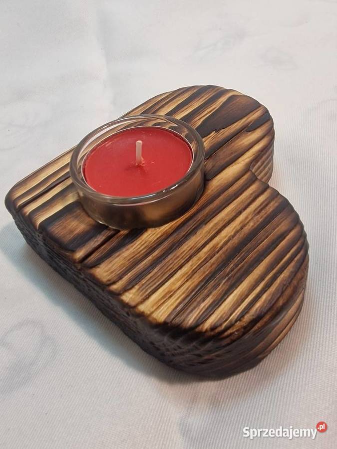 Świecznik drewniany serce naturalny na tealight Sępopol
