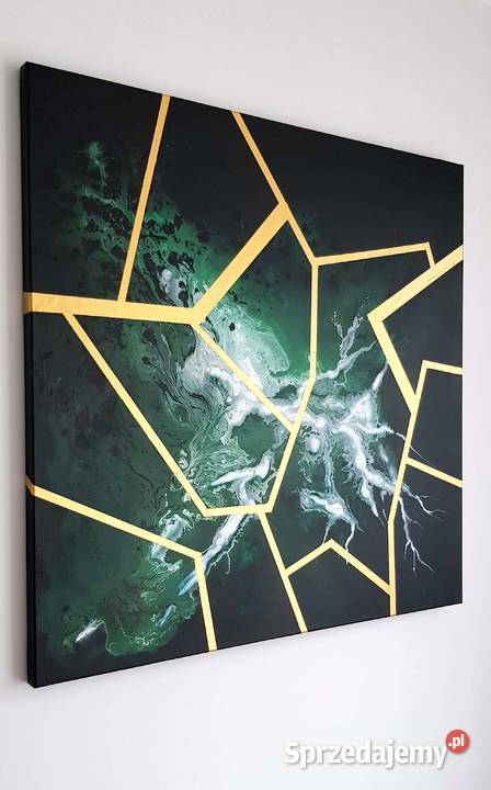 Duży Obraz ręcznie malowany butelkowa zieleń Wrocław