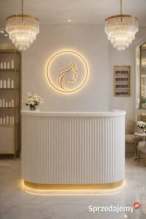 Biała złota ryflowana recepcja kosmetyczna lada Nowy Sącz