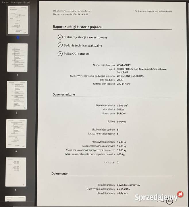 Ford Focus 16 benzyna BEZWYPADKOWY Przebieg możliwa zamiana Wieliszew