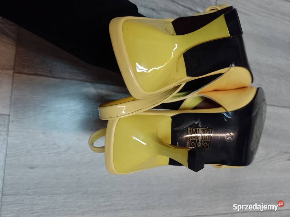 4243 Żółte czółenka wieczorowe z odkrytą piętą Kraków