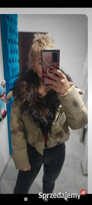 Kurtka puch kaczy khaki z naturalnym obszyciem Głogów