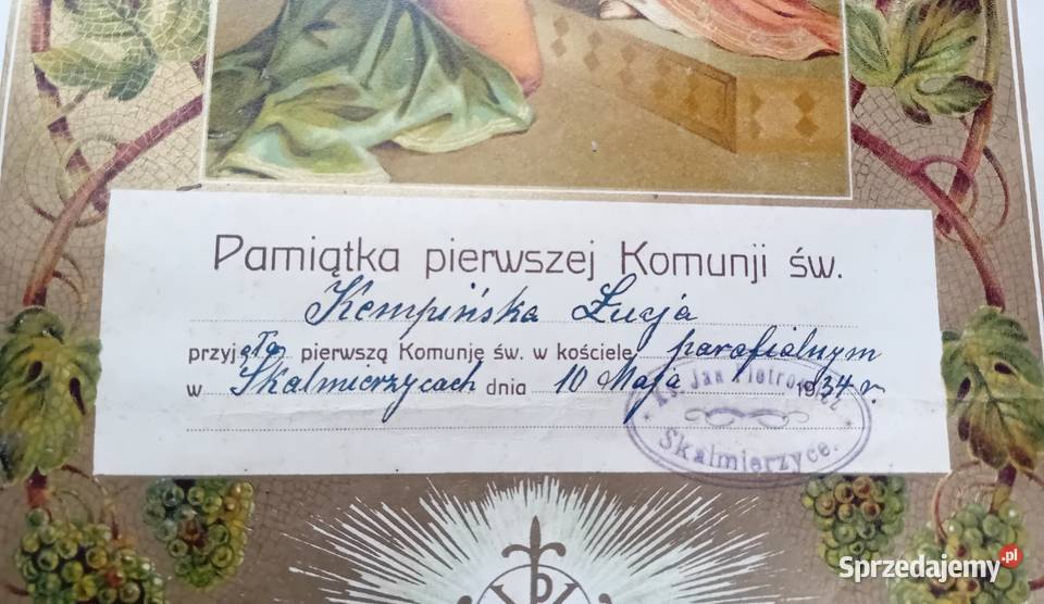 Pamiątka pierwszej Komunii Św Skalmierzyce 1934 Koźminek sprzedam