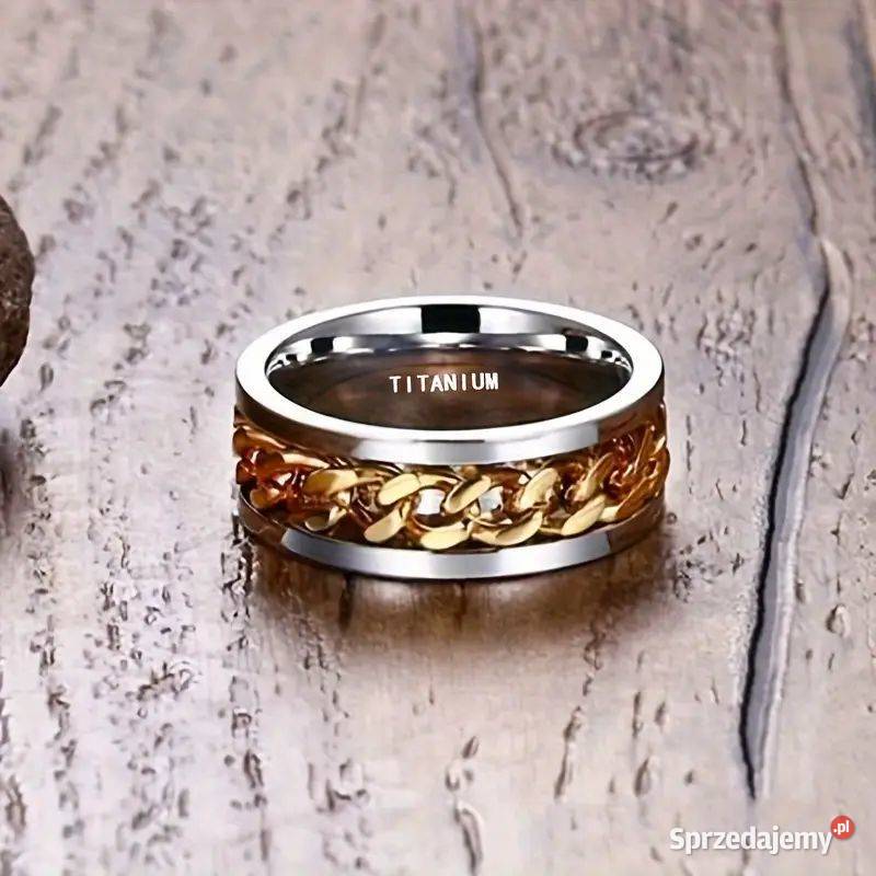 Obrączka Tytanu z łańcuszkiem pokrytym złotem Swarzędz sprzedam
