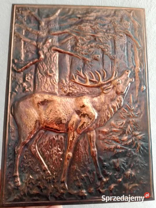 Obraz jelenia metaloplastyka PRL Częstochowa