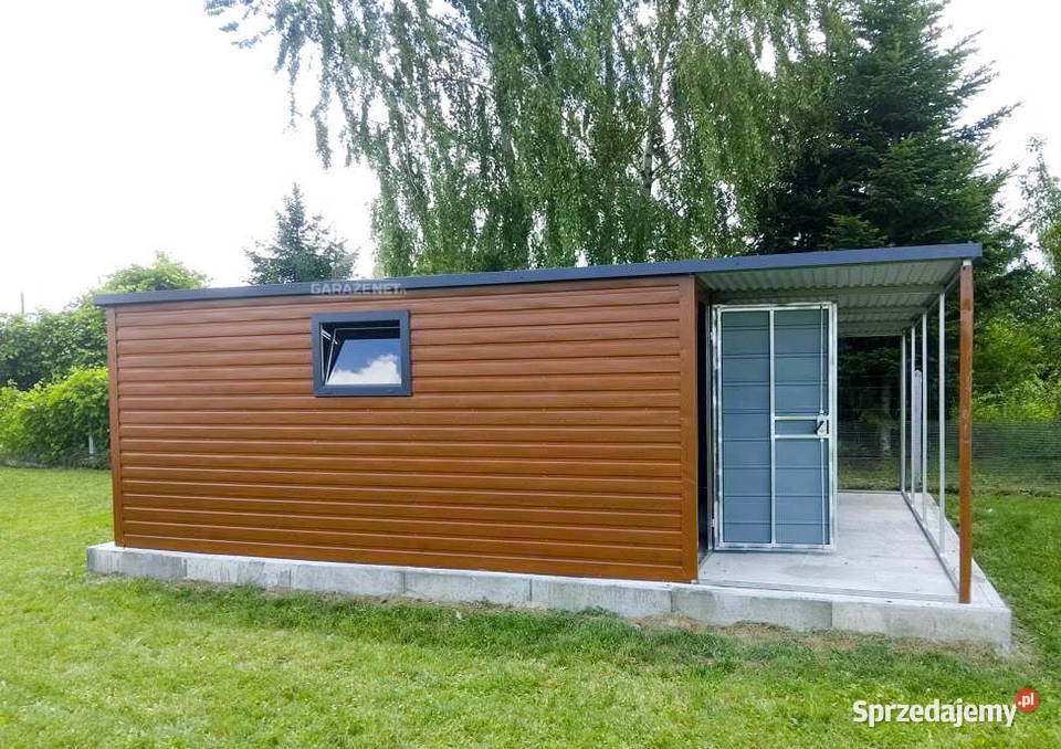 GARAŻ BLASZANY 6m x 5m SPAD W BOK WIATA DRZWI