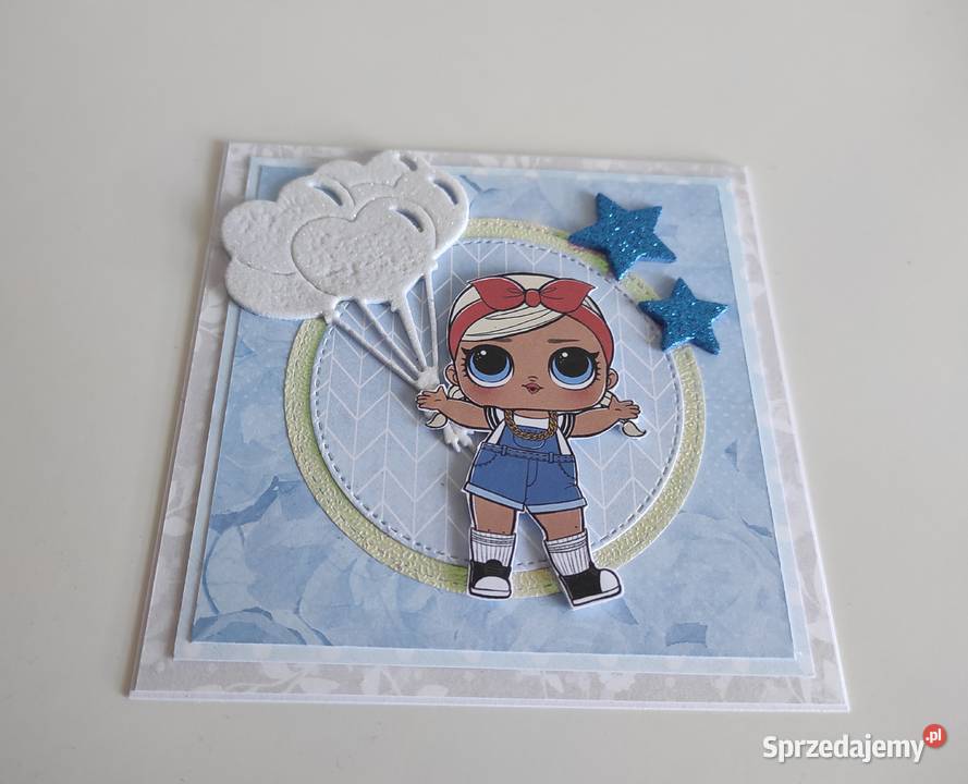 Kartka na urodziny ręcznie robiona LOL niebieska Łódź