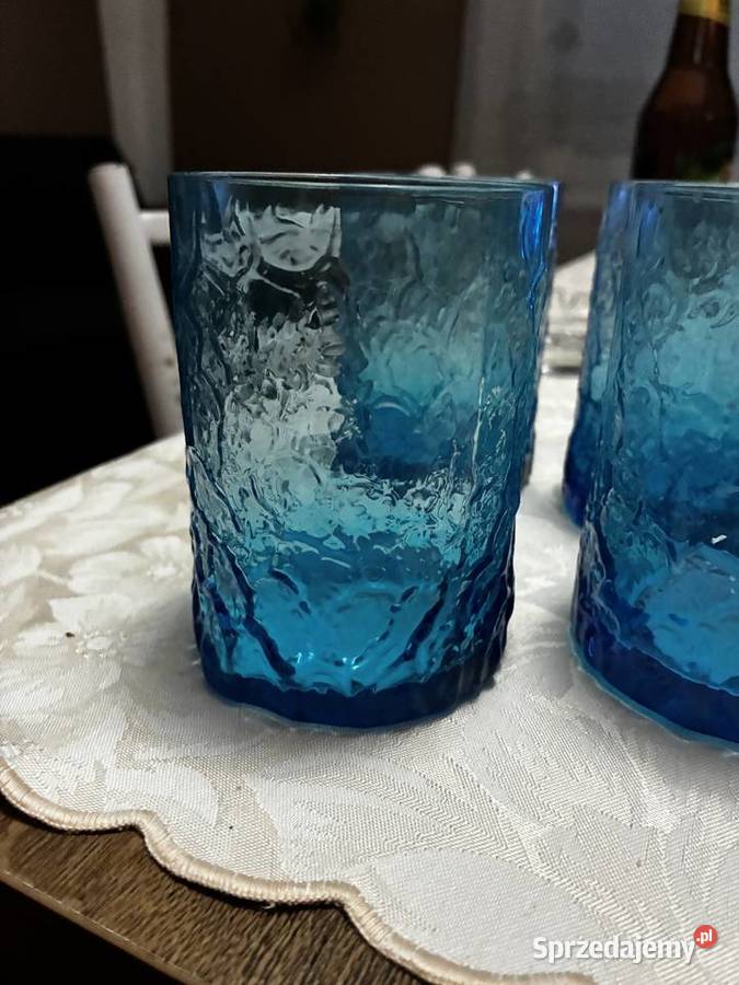 Szklanki niebieskie Ruda Glasbruk Szwecja Klonowo