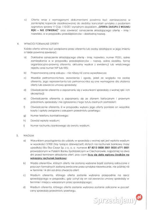Sprzedaż ruchomości z wolnej ręki syndyk masy Płock