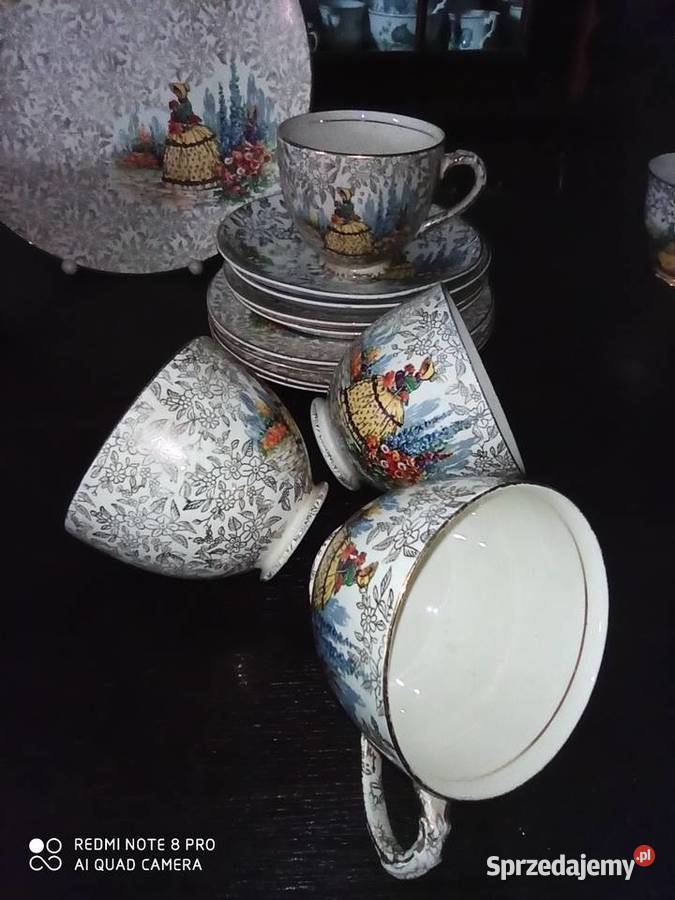 Dama w ogrodzie wśród ostróżek Empire Ware pomorskie Gdańsk sprzedam