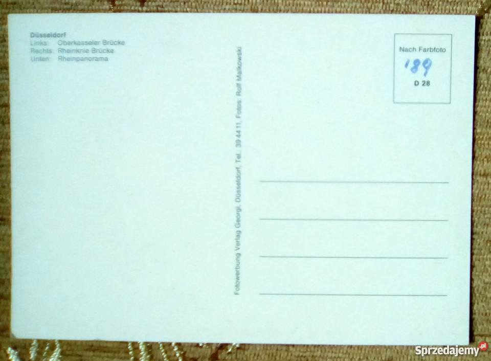 DUSSELDORF MIASTO W NADRENII PÓŁNOCNA WESTFALIA Pocztówki i karty telefoniczne Piszczac