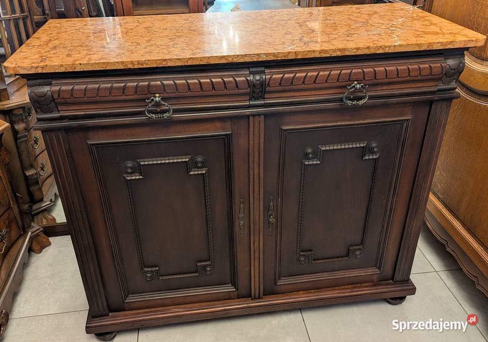 Piękna dębowa komodaszafka secesyjna z marmurem Dąbrowa Górnicza