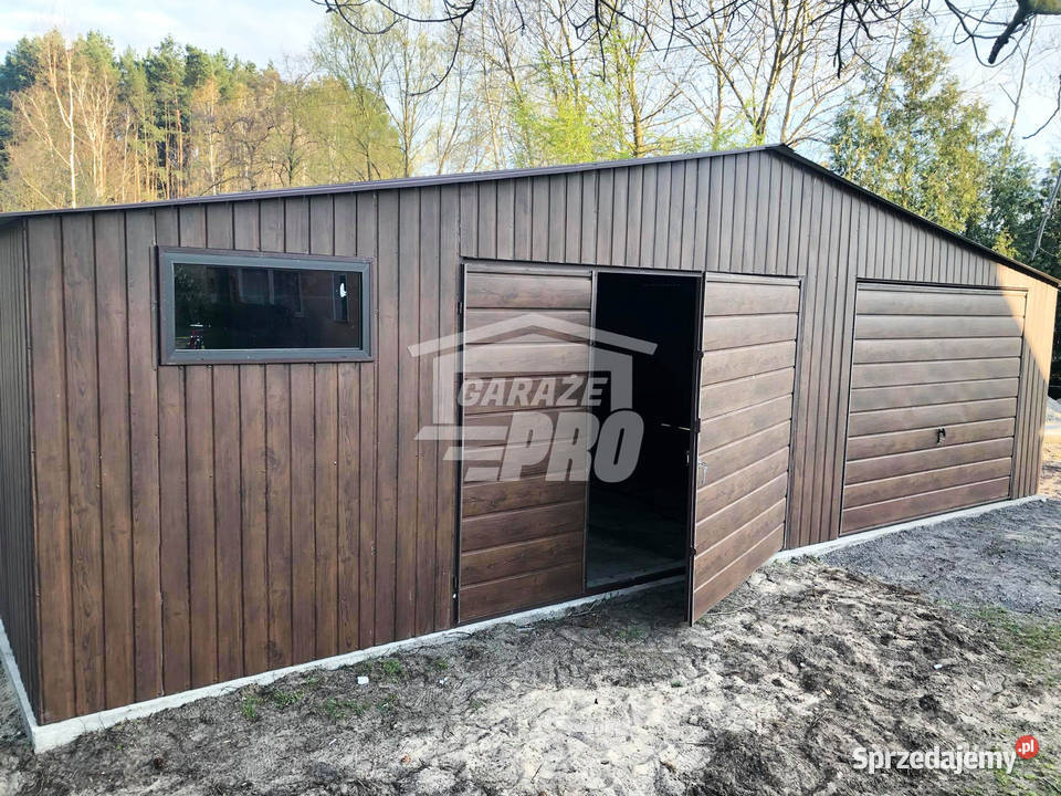 Garaż blaszany 9x6 2x Brama drewnopodobny GP137 Turek